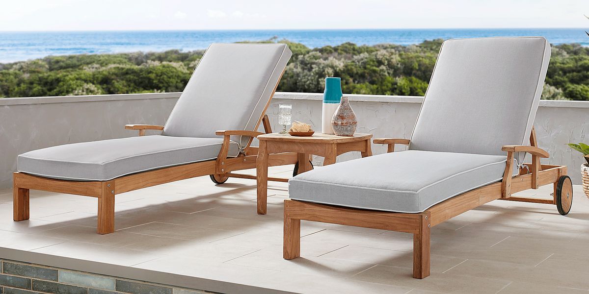 Pleasant Bay 2 Pc Tan Light Wood Pewter Gray Teak Outdoor Set Of