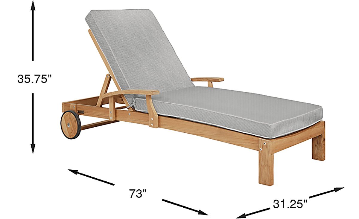 Pleasant Bay Tan Light Wood Pewter Gray Teak Outdoor Chaise Rooms to Go