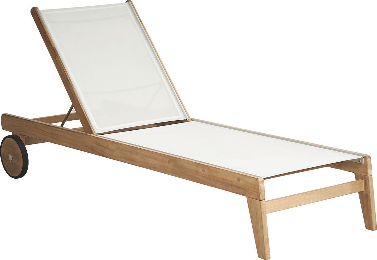 Fifth & Shore Pleasant Bay Tan Light Wood Natural Beige,White Teak Outdoor Sling Chaise Rooms