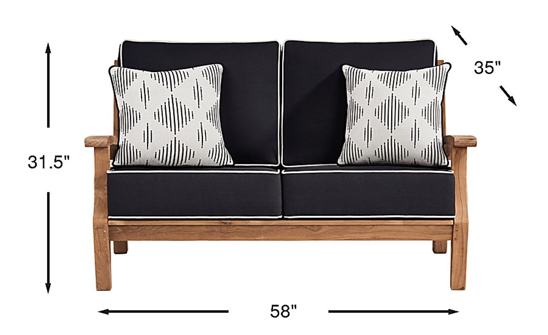 Pleasant Bay Teak Outdoor Loveseat with Charcoal Cushions