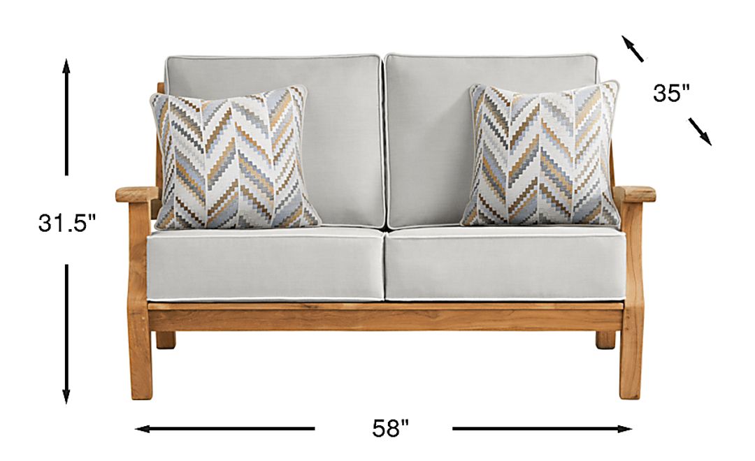 Pleasant Bay Teak Outdoor Loveseat with Dove Cushions