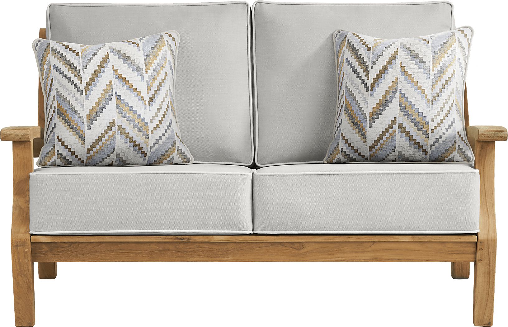 Pleasant Bay Teak Outdoor Loveseat with Dove Cushions