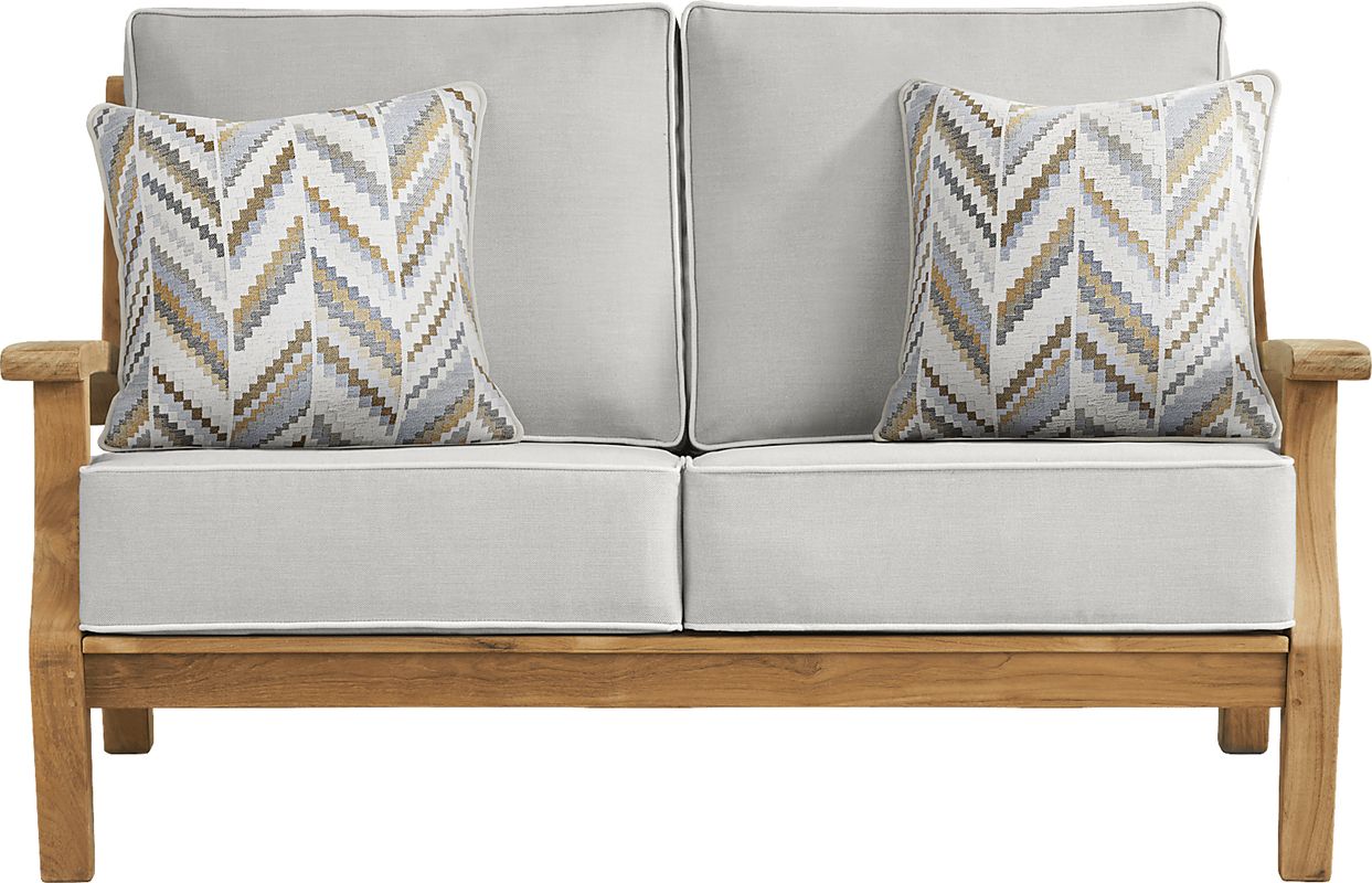 Pleasant Bay Teak Outdoor Loveseat with Dove Cushions
