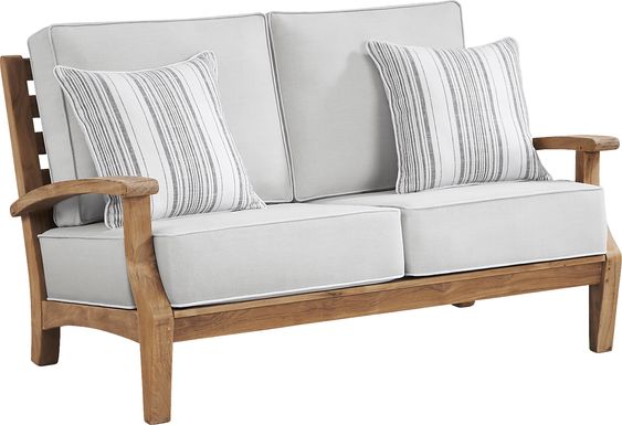 Pleasant Bay Teak Outdoor Loveseat with Dove Cushions