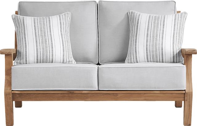 Pleasant Bay Teak Outdoor Loveseat with Pewter Cushions - Thumbnail - Image 2