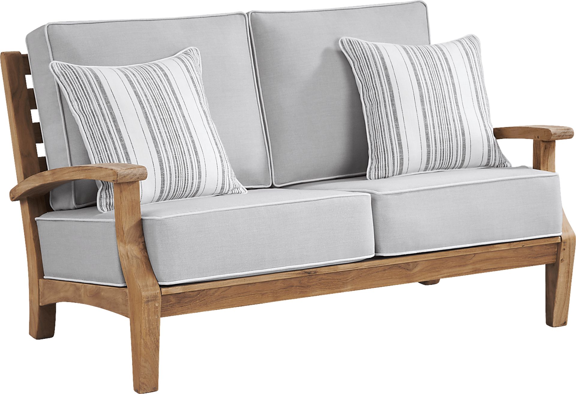 Pleasant Bay Teak Outdoor Loveseat with Pewter Cushions - Image 2