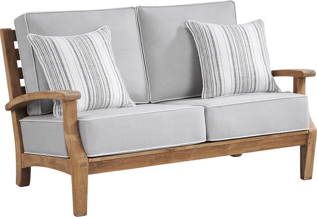 Pleasant Bay Teak Outdoor Loveseat with Pewter Cushions - Thumbnail - Image 1
