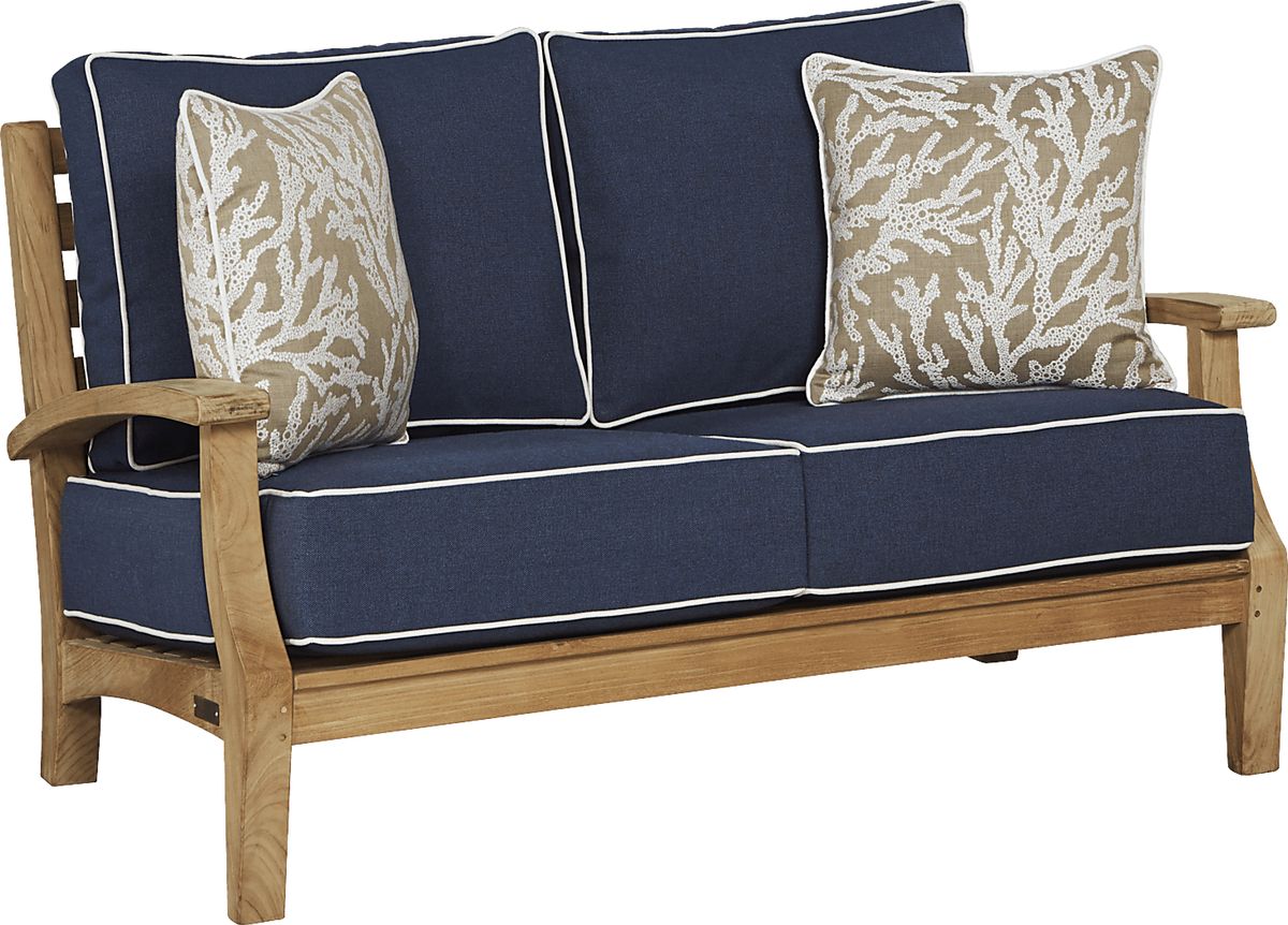 Pleasant Bay 4 Pc Tan Light Wood Indigo Blue Teak Outdoor Seating Set ...
