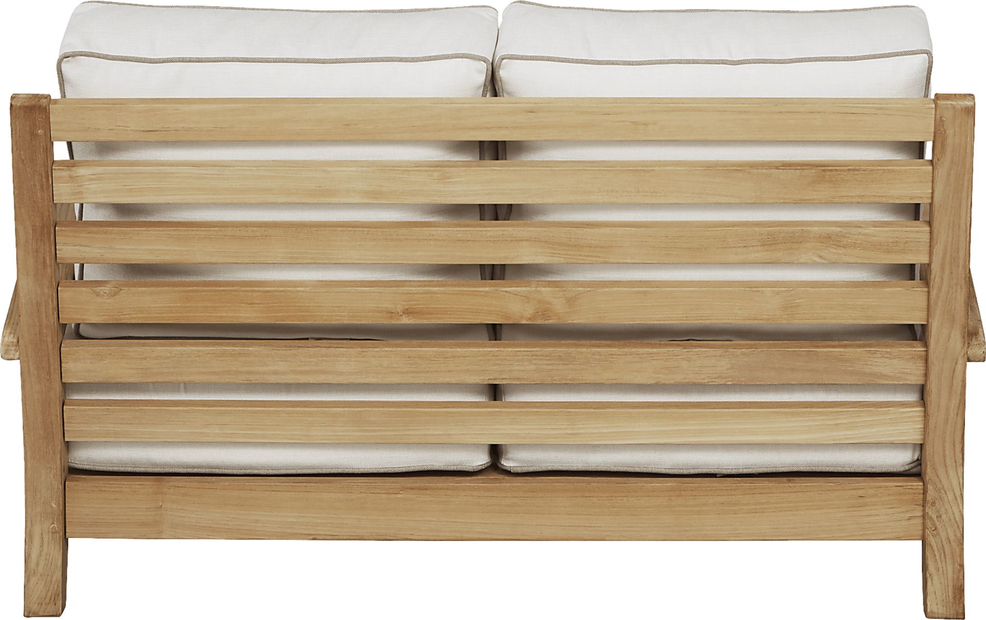 Pleasant Bay Teak Outdoor Loveseat with White Sand Cushions - Image 3