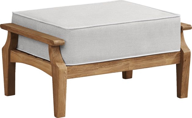 Pleasant Bay Teak Outdoor Ottoman with Dove Cushion