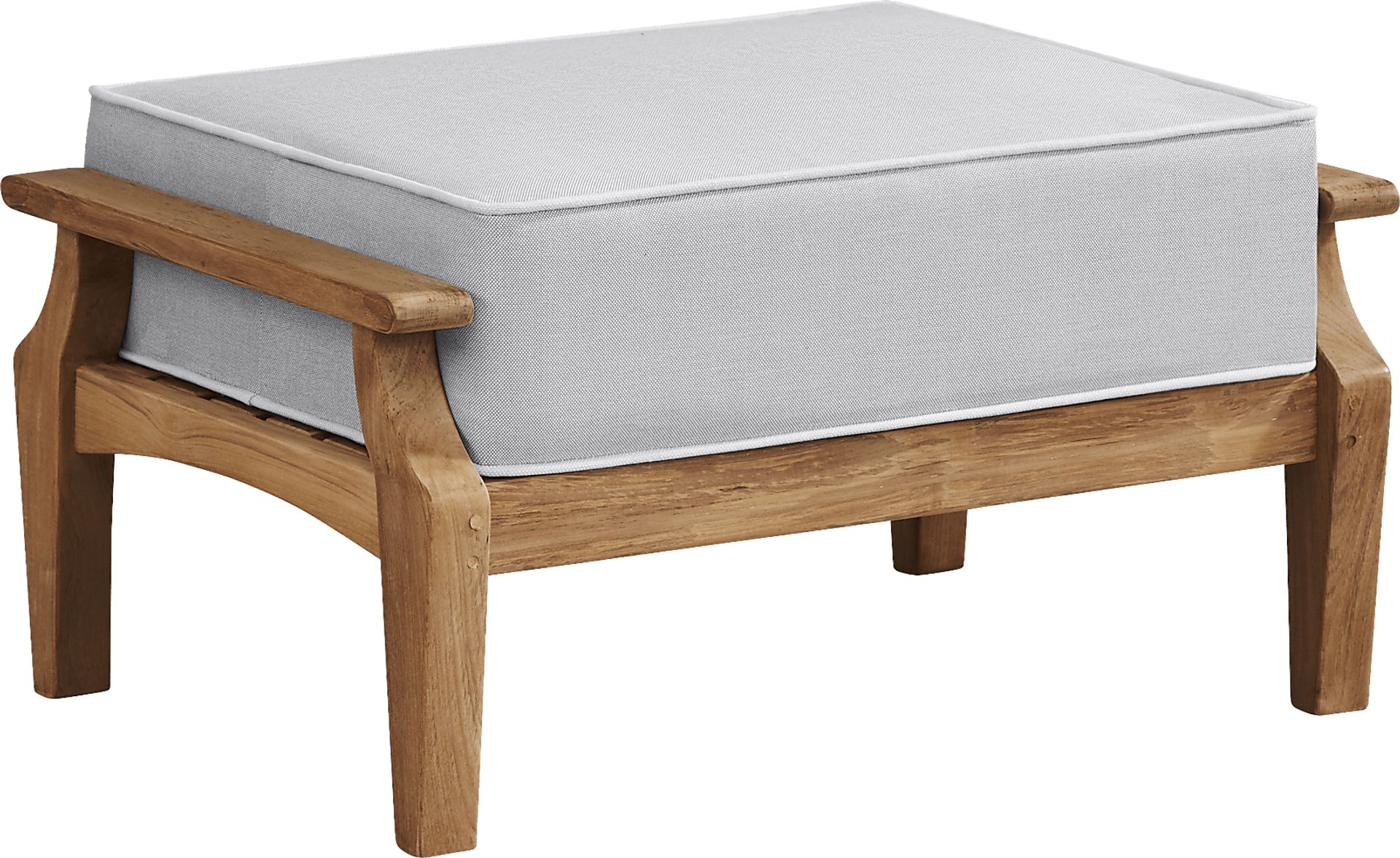 Pleasant Bay Teak Outdoor Ottoman with Pewter Cushion - Image 1