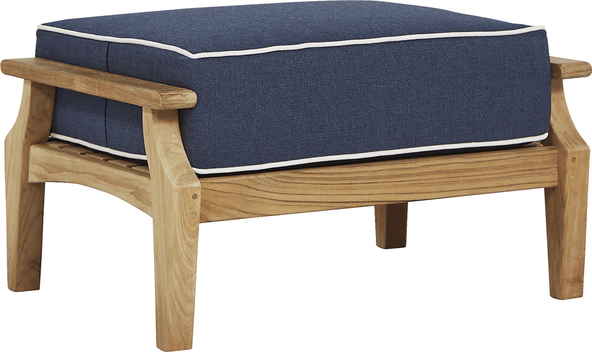 Pleasant Bay Teak Outdoor Ottoman with Denim Cushion - Image 1