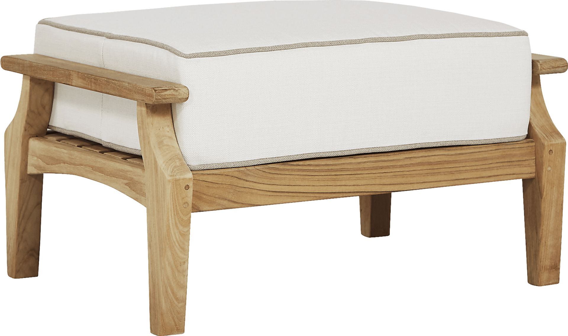 Pleasant Bay Teak Outdoor Ottoman with White Sand Cushion - Image 1