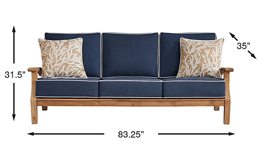 Pleasant Bay Teak Outdoor Sofa with Indigo Cushions