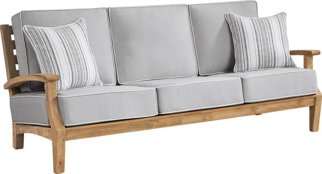 Pleasant Bay Teak Outdoor Sofa with Pewter Cushions - Thumbnail - Image 2