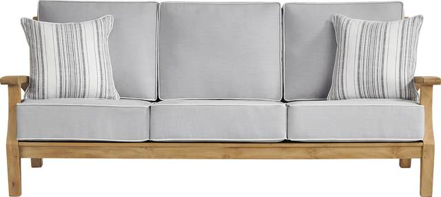 Pleasant Bay Teak Outdoor Sofa with Pewter Cushions - Thumbnail - Image 1