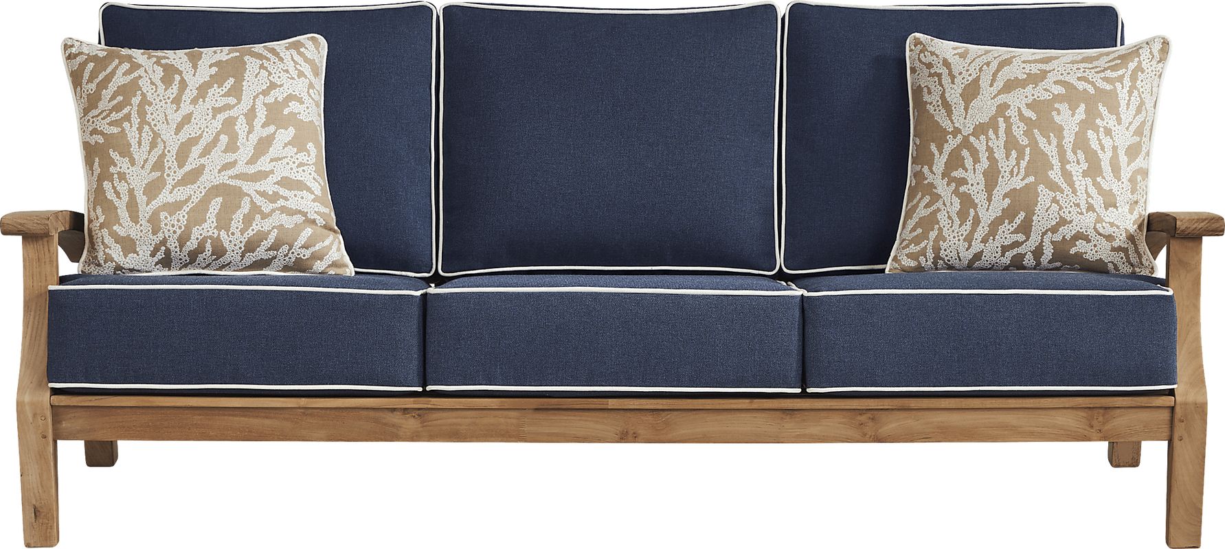 Pleasant Bay Teak Outdoor Sofa with Indigo Cushions