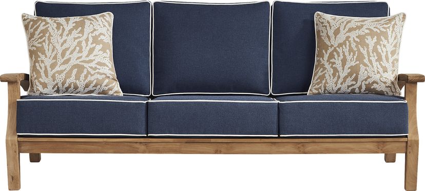 Pleasant Bay Teak Outdoor Sofa with Indigo Cushions