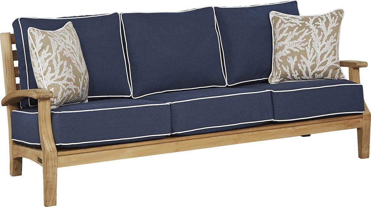 Pleasant Bay Teak Outdoor Sofa with Denim Cushions