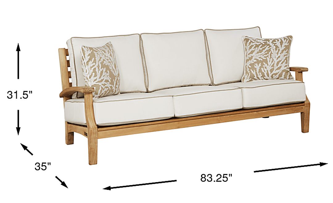 Pleasant Bay Teak Outdoor Sofa with White Sand Cushions