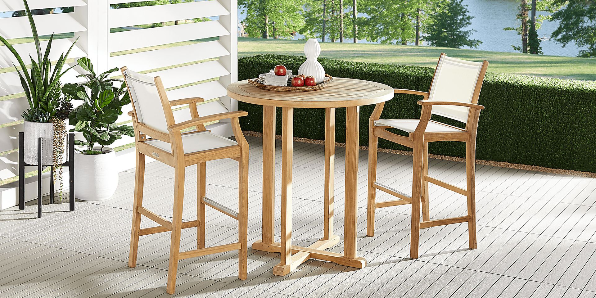 Pleasant Bay Teak Tan 3 Pc Outdoor Bar Set with Sling Stools - Image 1