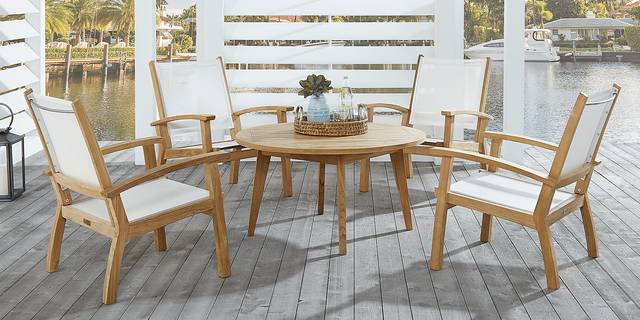 Pleasant Bay Teak Tan 5 Pc Outdoor Chat Seating Set - Thumbnail - Image 1