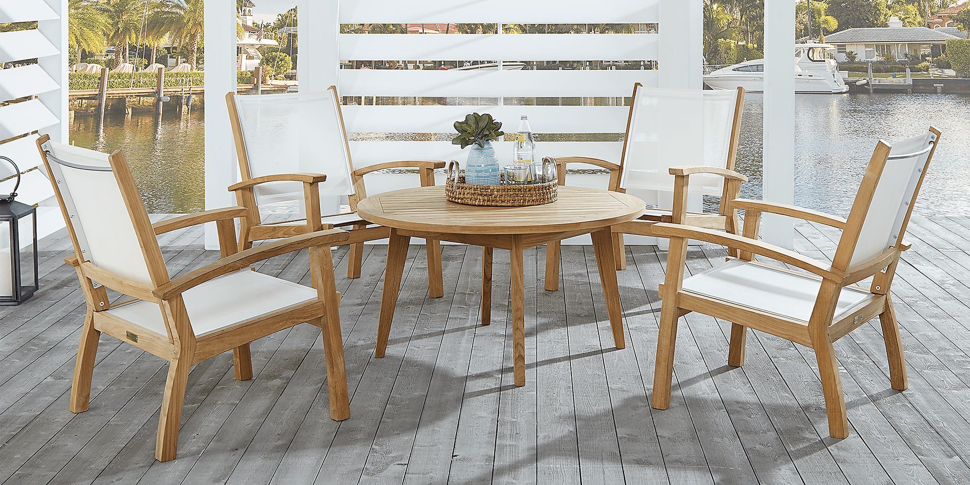 Pleasant Bay Teak Tan 5 Pc Outdoor Chat Seating Set - Image 1