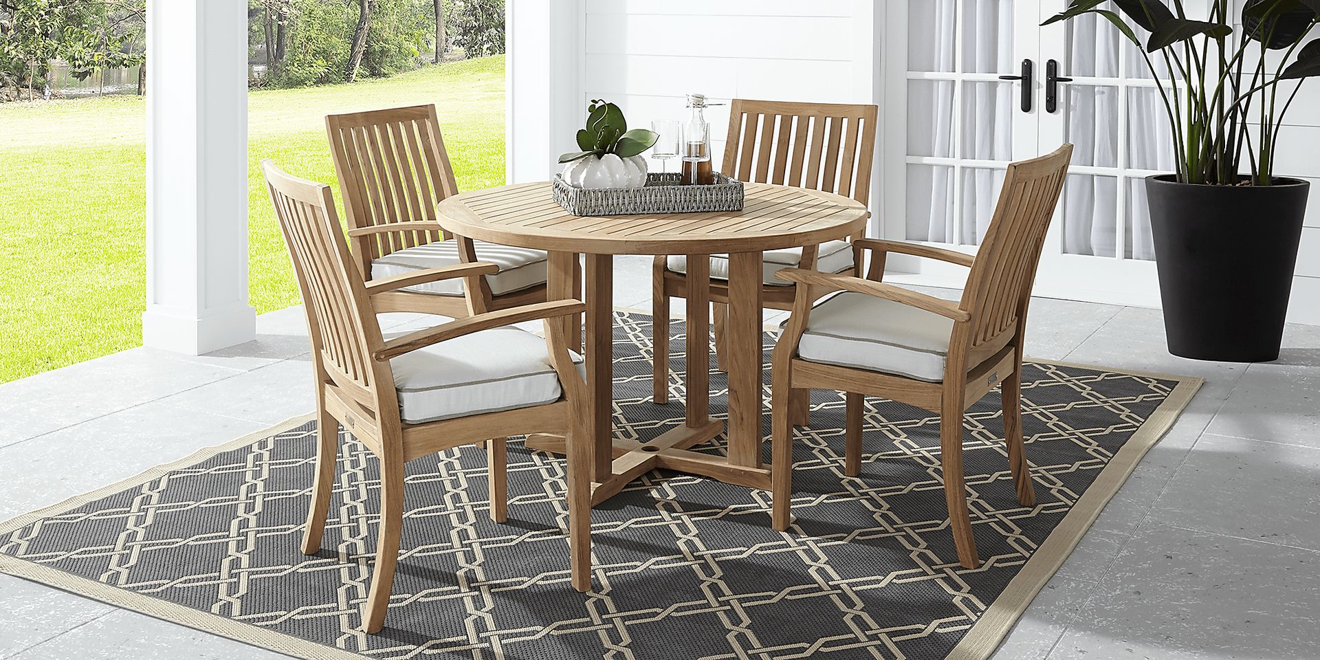 Pleasant Bay Teak 5 Pc Round Outdoor Dining Set - Image 1