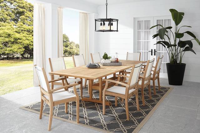 Pleasant Bay Teak 9 Pc Rectangle Extension Outdoor Dining Set - Thumbnail - Image 1
