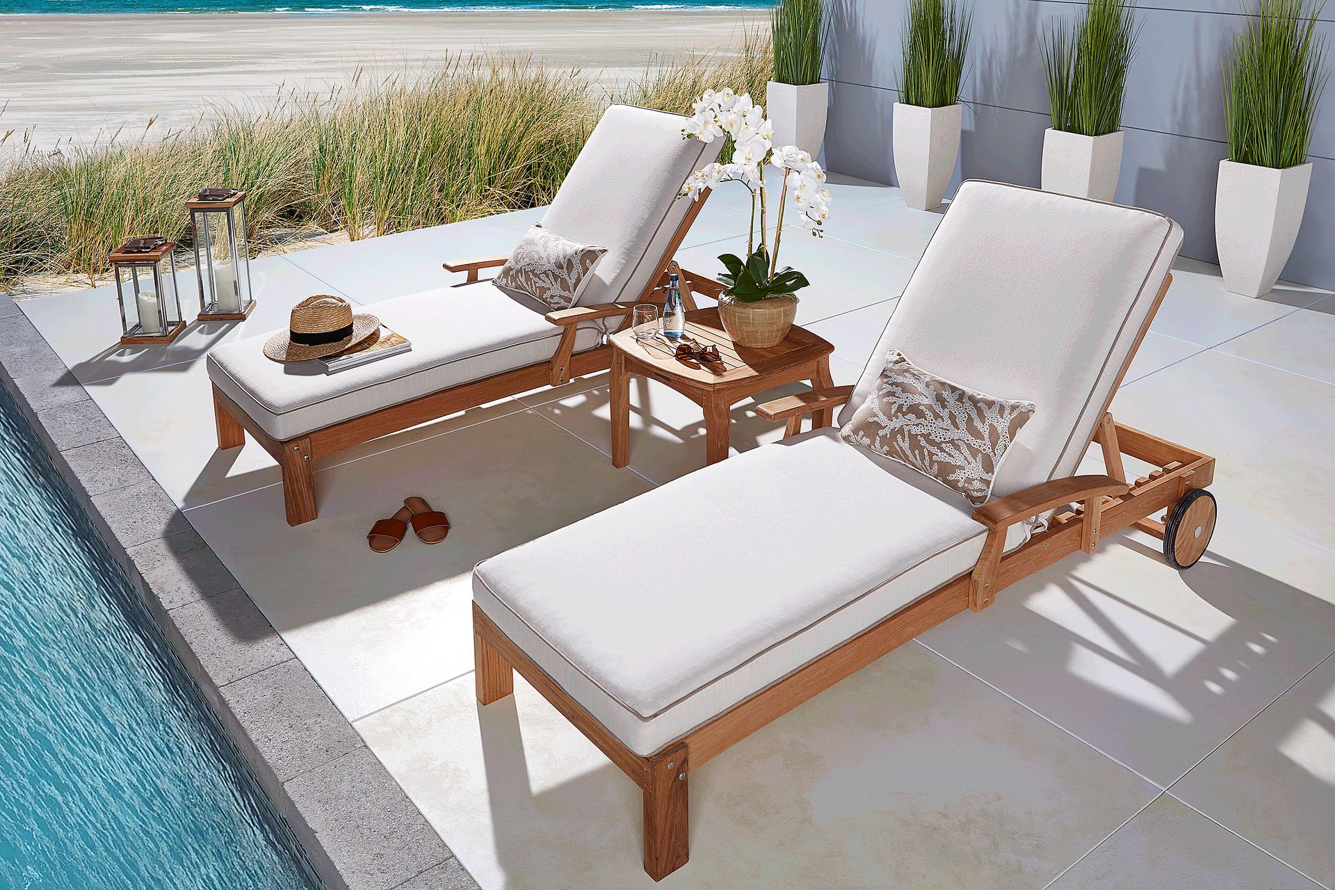 Pleasant Bay Teak Outdoor Chaise with Vapor Cushions, Set of 2 - Image 2