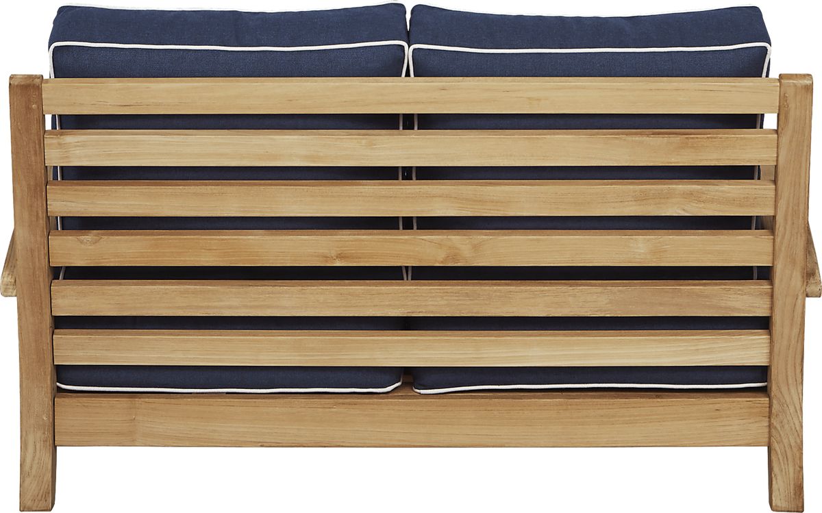 Pleasant Bay 4 Pc Tan Light Wood Indigo Blue Teak Outdoor Seating Set ...