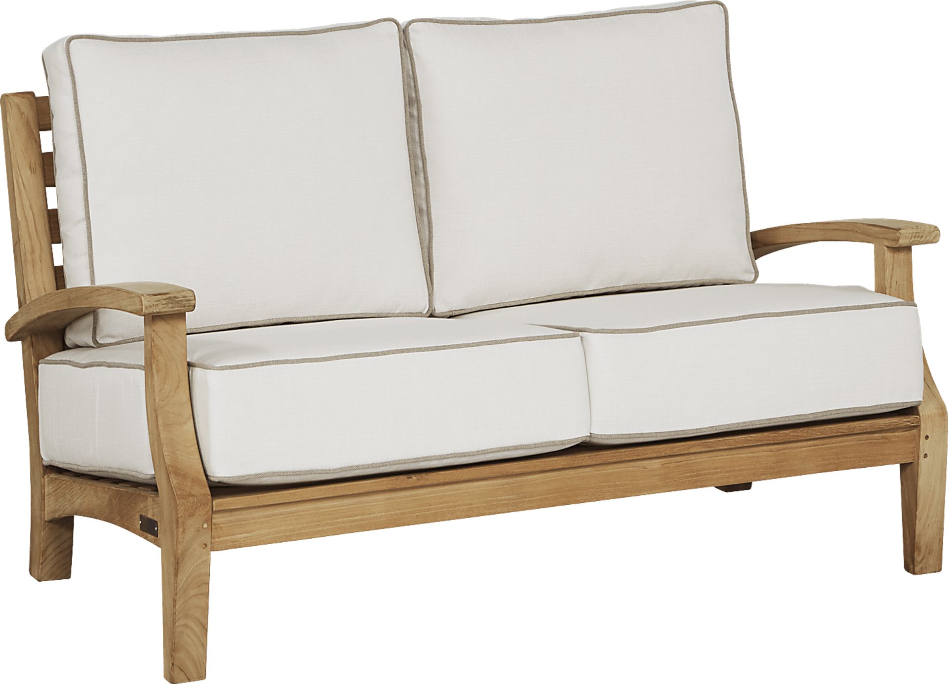 Pleasant Bay Teak Outdoor Loveseat with White Sand Cushions - Image 2