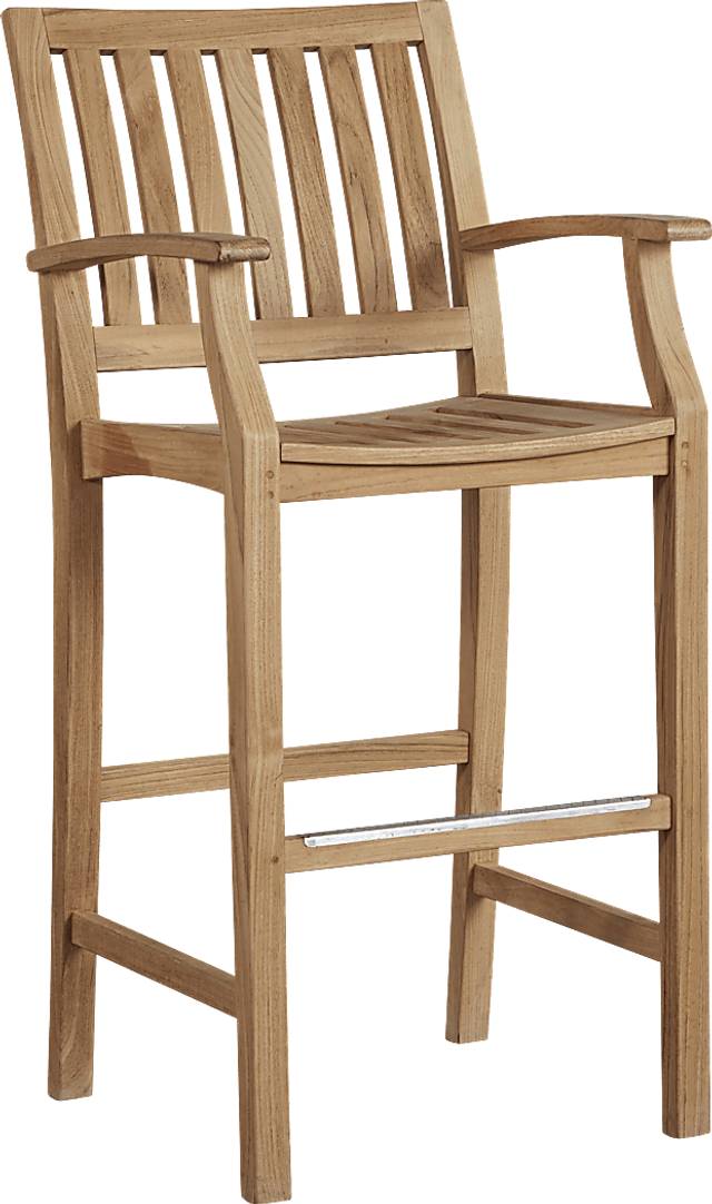 Pleasant Bay Teak Tan Outdoor Slat Barstool - Thumbnail - Image 1