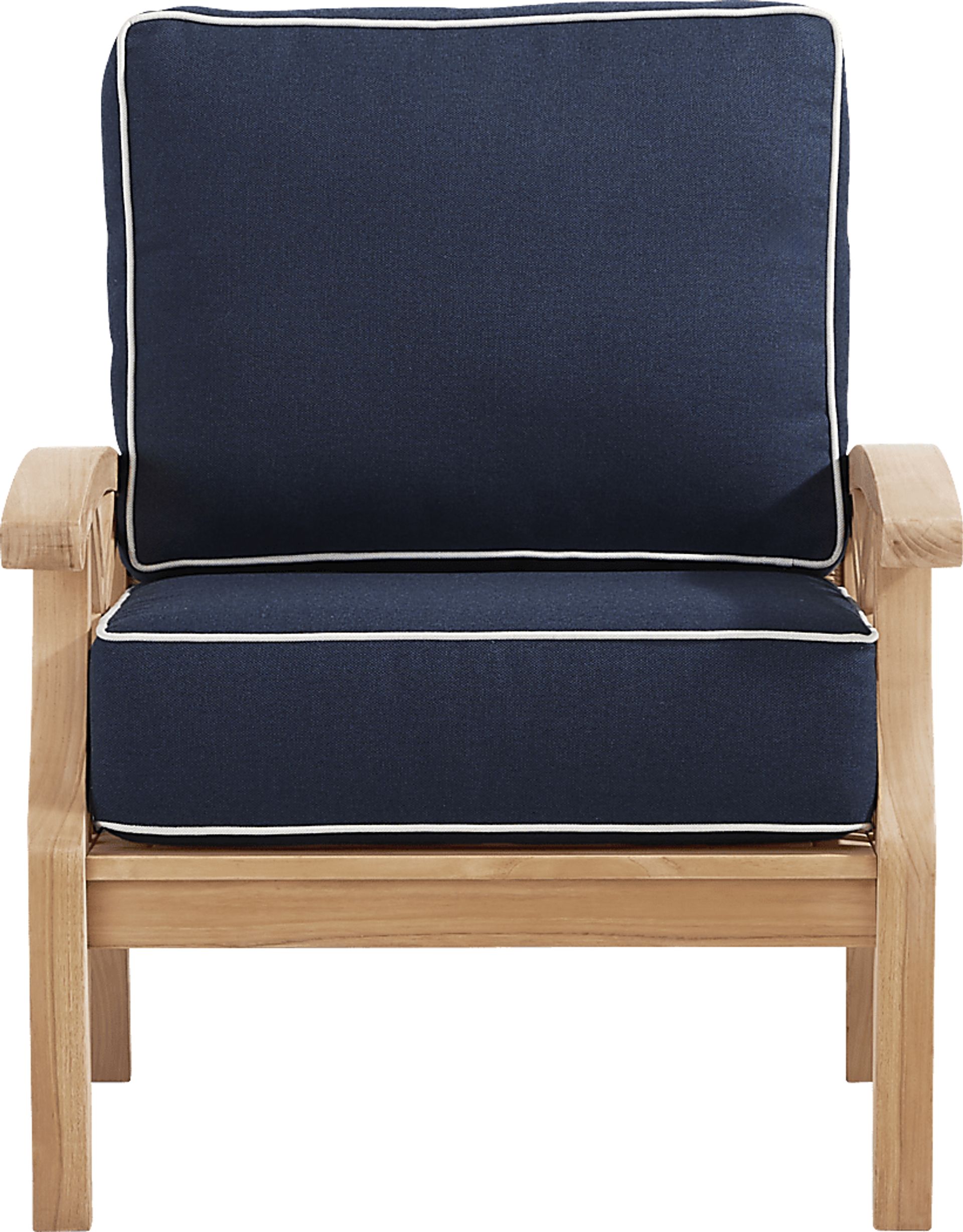 Pleasant Bay Woven Teak Outdoor Club Chair with Indigo Cushions - Image 2