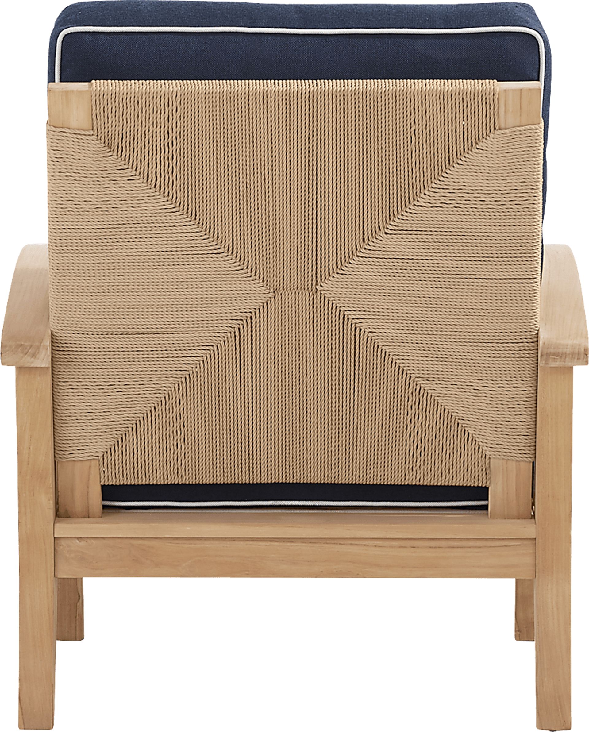 Pleasant Bay Woven Teak Outdoor Club Chair with Indigo Cushions - Image 3
