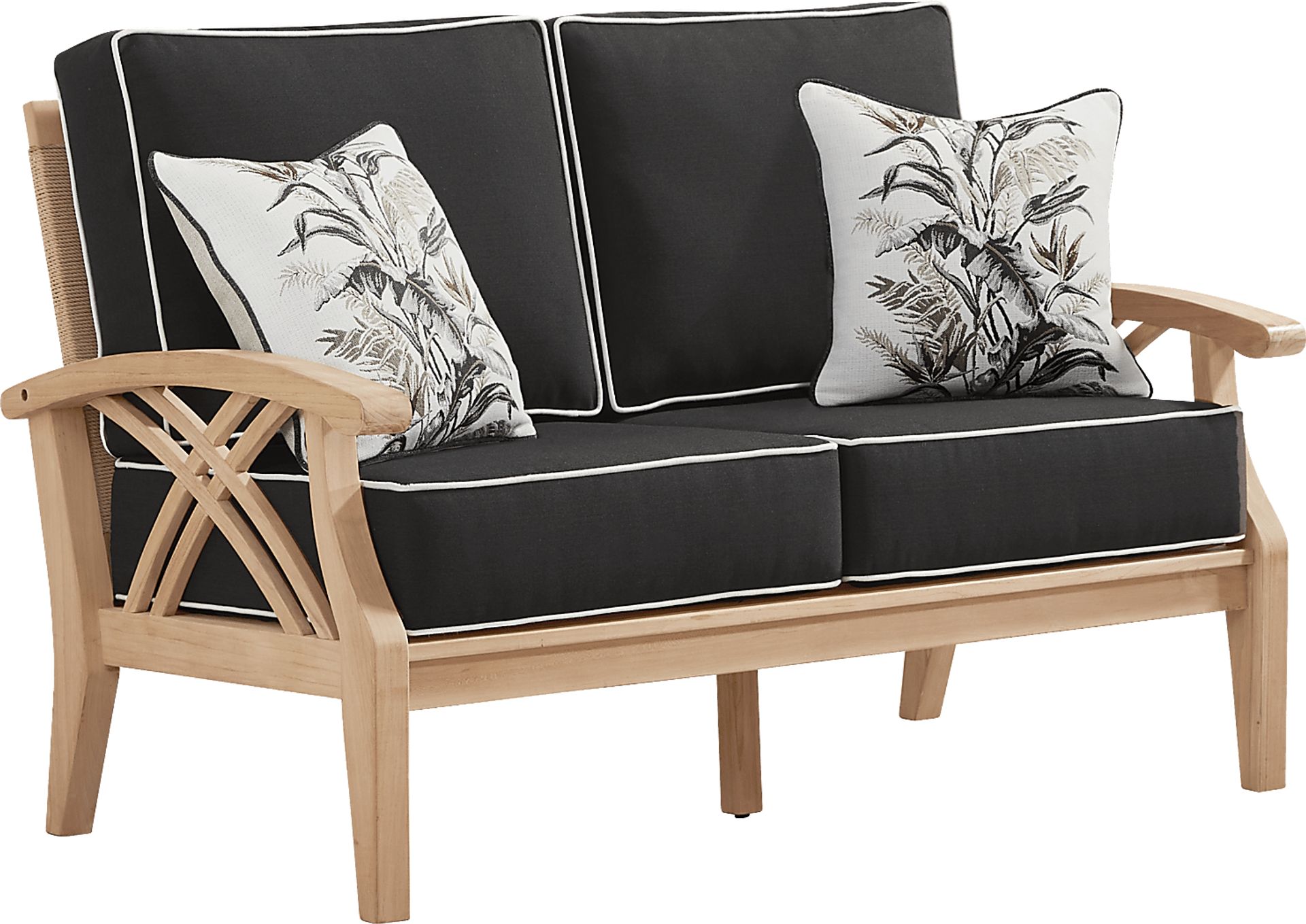 Pleasant Bay Woven Teak Outdoor Loveseat with Charcoal Cushions - Image 2