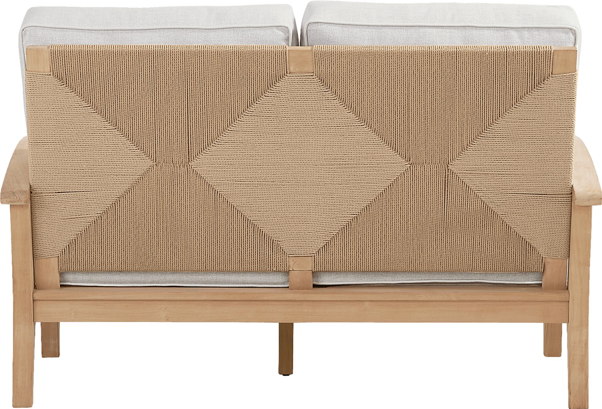 Pleasant Bay Woven Teak Outdoor Loveseat with Dove Cushions - Image 3