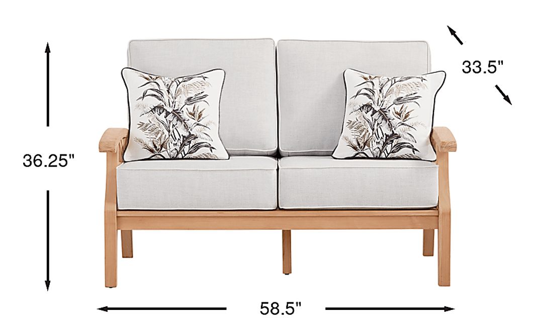 Pleasant Bay Woven Teak Outdoor Loveseat with Dove Cushions