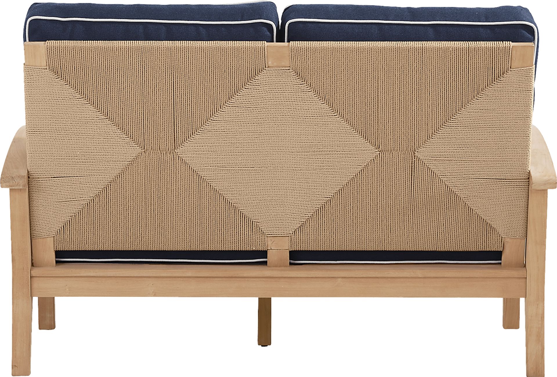 Pleasant Bay Woven Teak Outdoor Loveseat with Indigo Cushions - Image 3