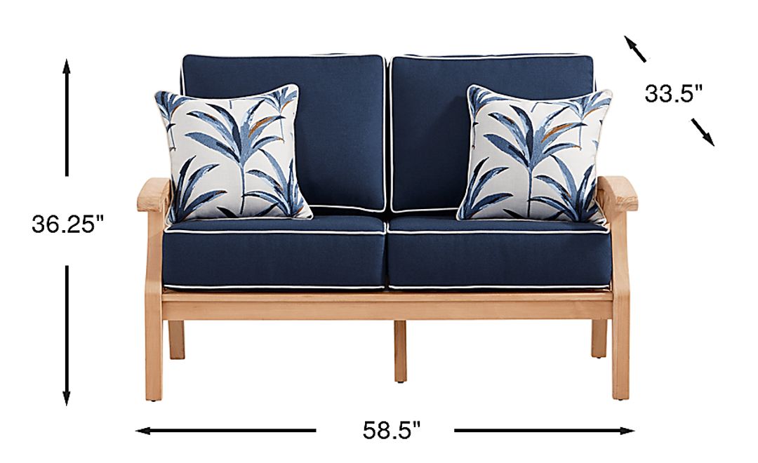 Pleasant Bay Woven Teak Outdoor Loveseat with Indigo Cushions