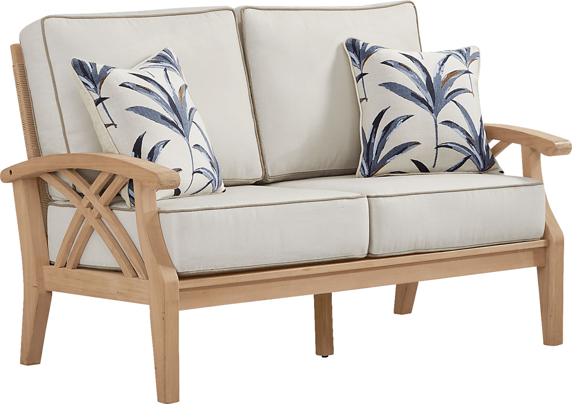 Pleasant Bay Woven Teak Outdoor Loveseat with Vapor Cushions - Image 2