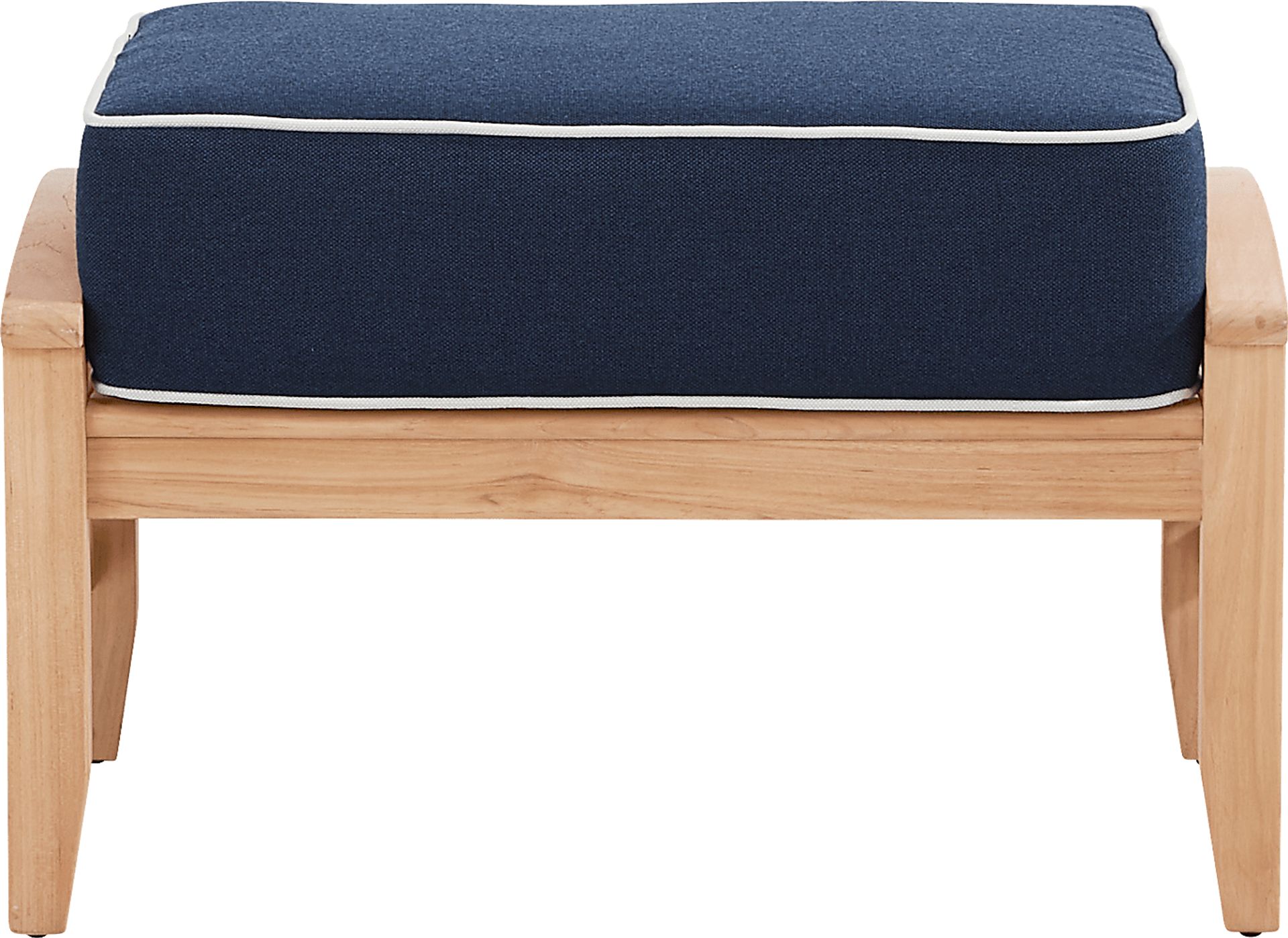 Pleasant Bay Woven Teak Outdoor Ottoman with Indigo Cushion - Image 2