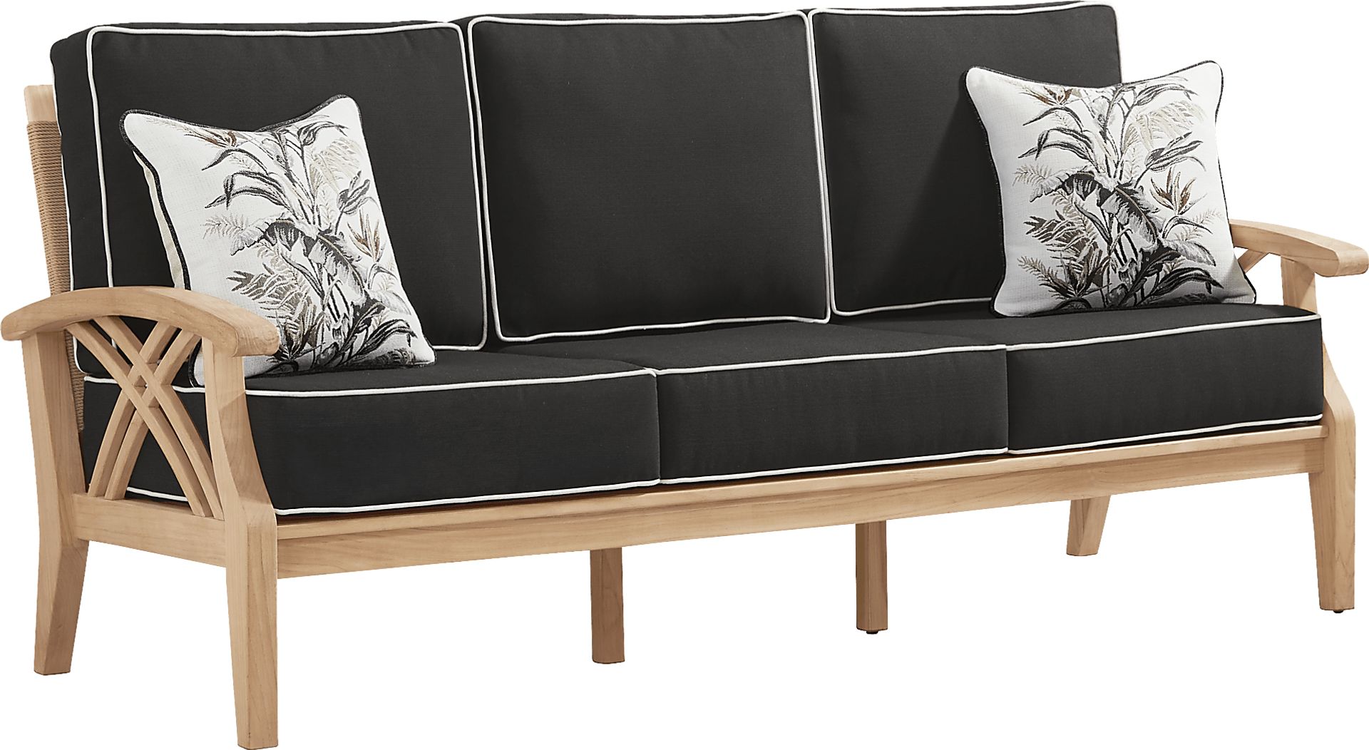Pleasant Bay Woven Teak Outdoor Sofa with Charcoal Cushions - Image 2