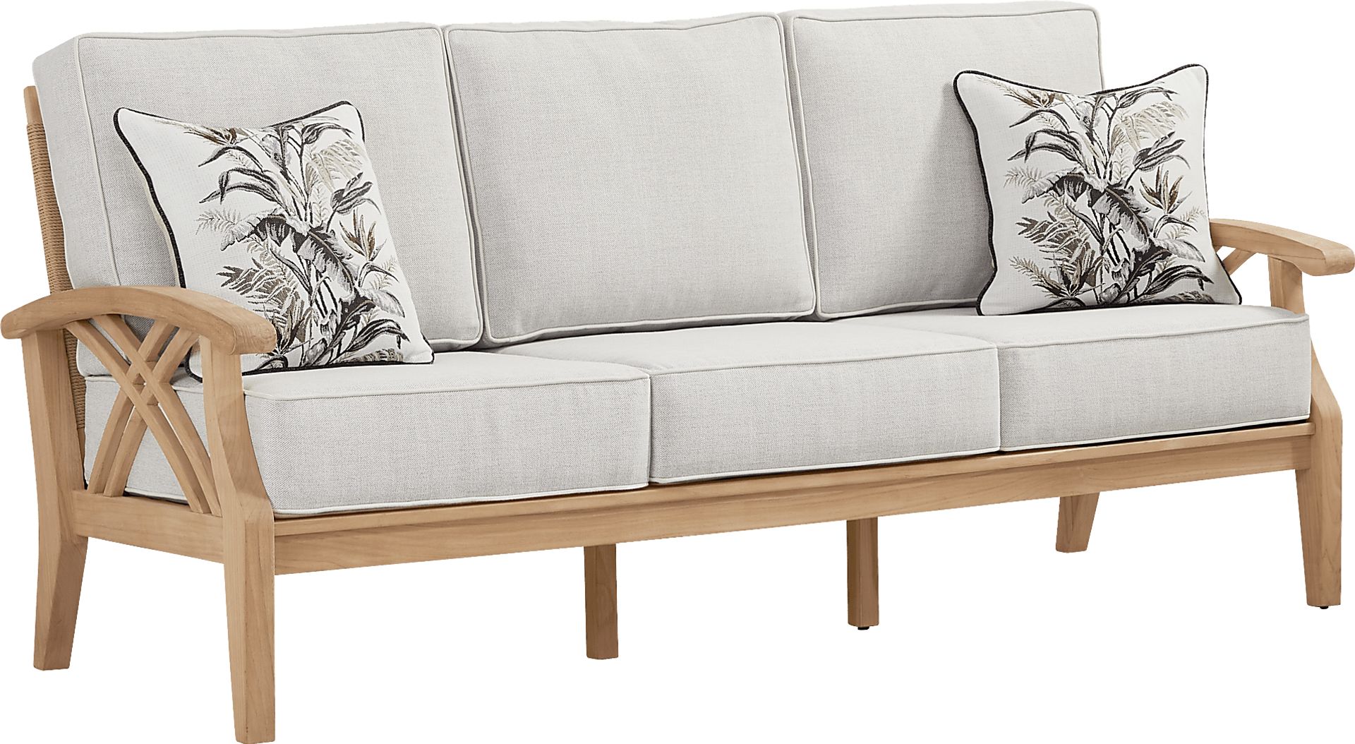 Pleasant Bay Woven Teak Outdoor Sofa with Dove Cushions - Image 2