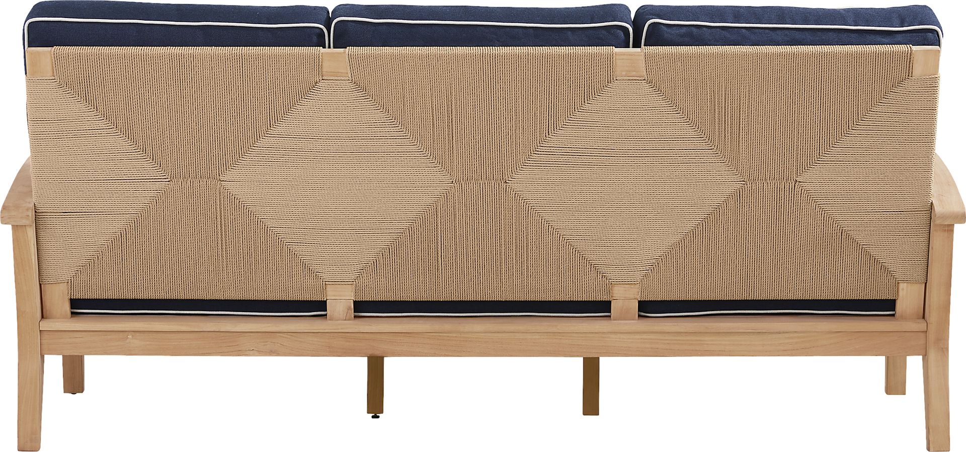 Pleasant Bay Woven Teak Outdoor Sofa with Indigo Cushions - Image 3