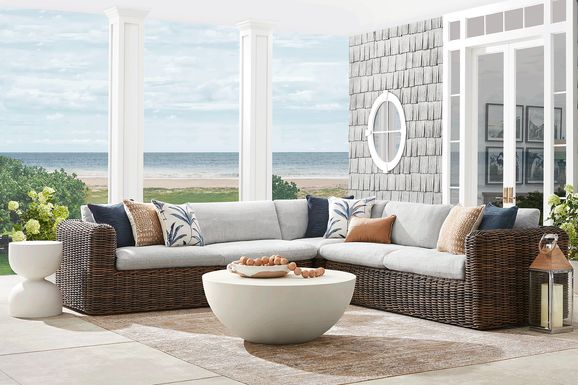 Plume Brown 3 Pc Outdoor Sectional with Dove Cushions