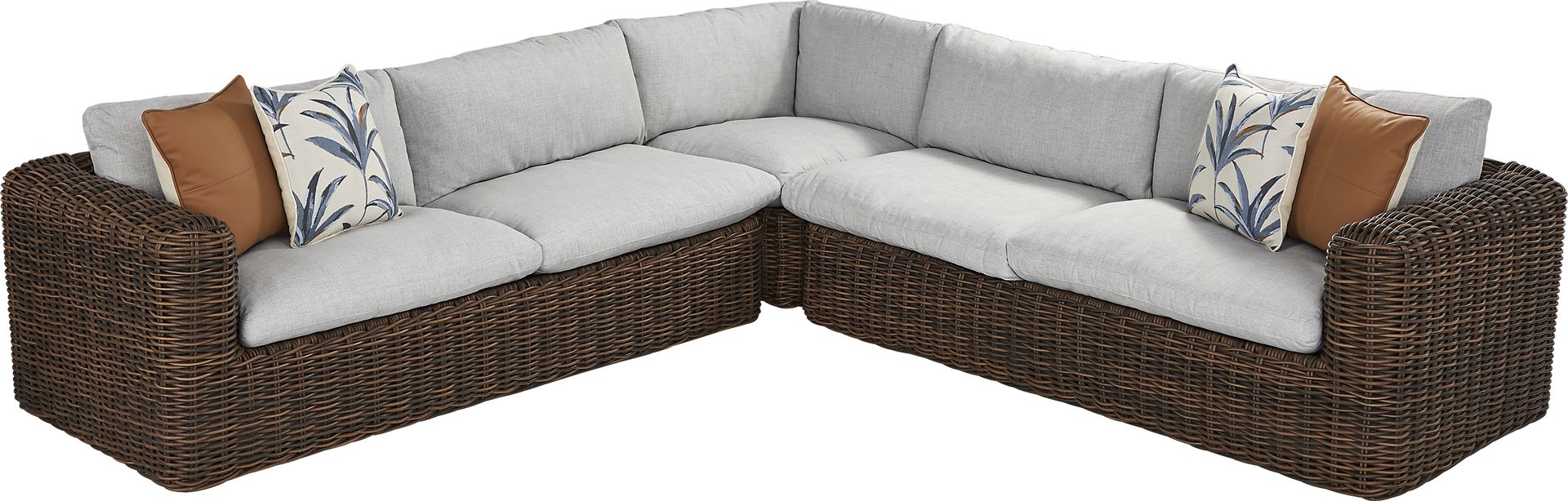 Plume Brown 3 Pc Outdoor Sectional with Dove Cushions - Image 1