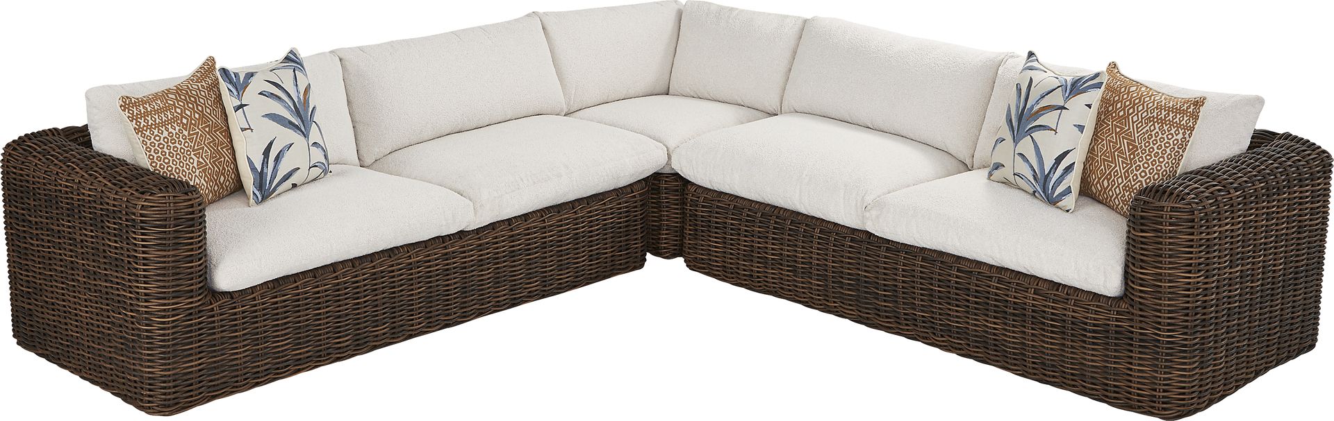 Plume Brown 3 Pc Outdoor Sectional with Ivory Cushions - Image 1
