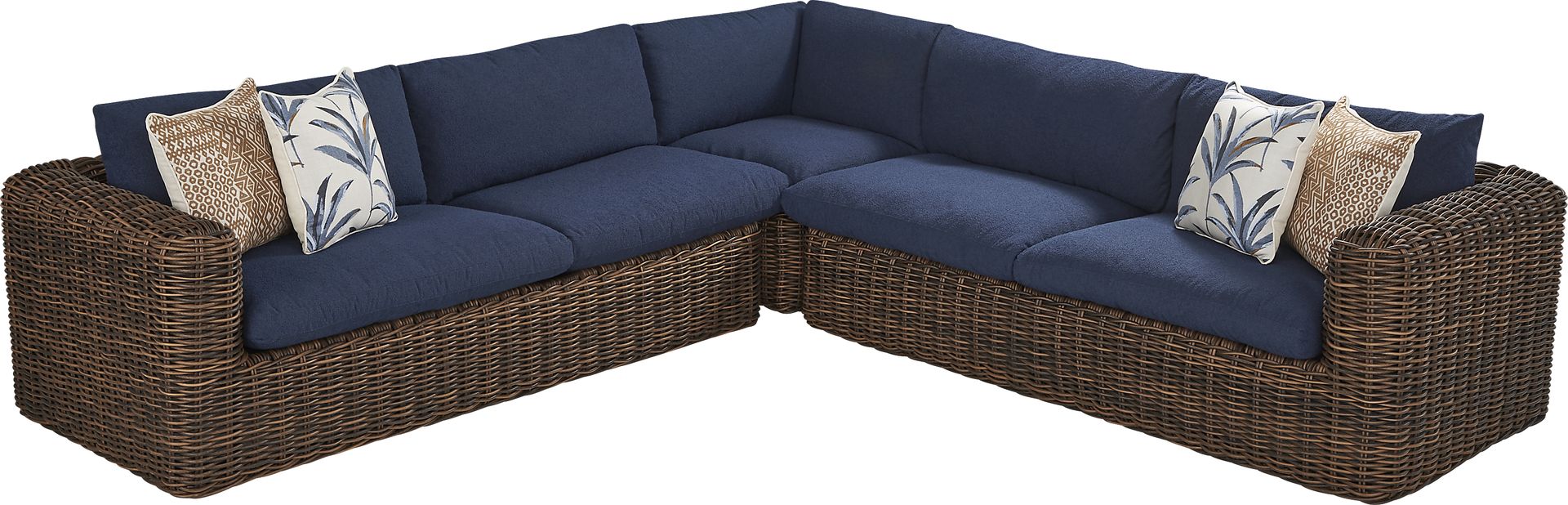 Plume Brown 3 Pc Outdoor Sectional with Navy Cushions - Image 1