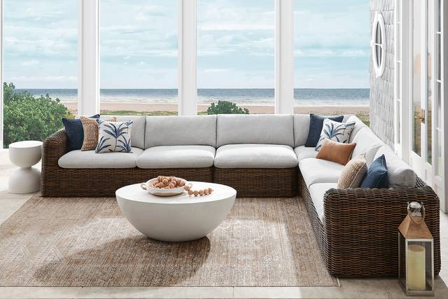 Plume Brown 4 Pc Outdoor Sectional with Dove Cushions - Thumbnail - Image 2